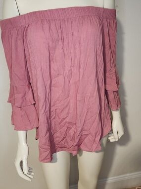 Moa Moa Dusty Rose Off-Shoulder Ruffle Sleeve Top